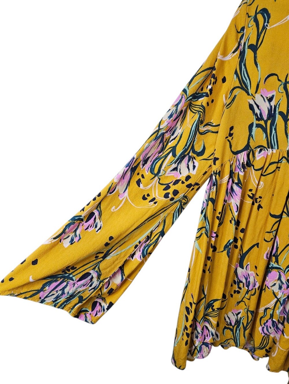 Free People Bella Golden Yellow Floral Print Tunic M - Picture 8 of 15